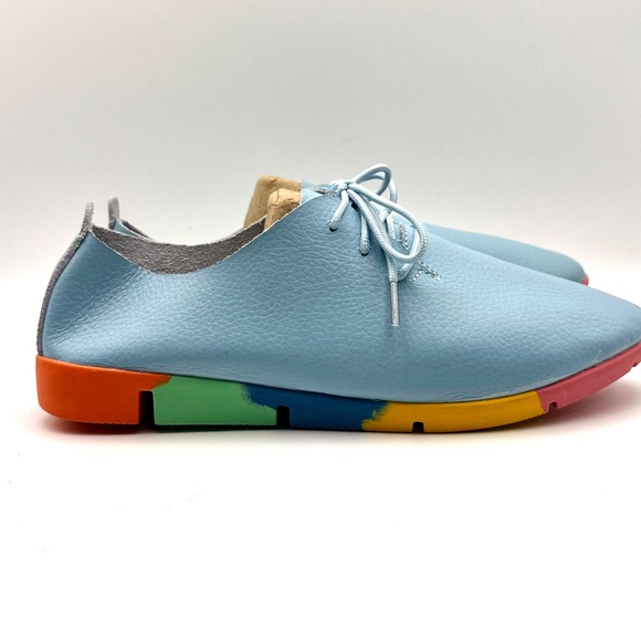 NWOT Lace-up Casual Flat Oxford Lightweight Blue Colourful Soles - Picture 6 of 13